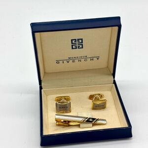 Givenchy Elegant Gold and Silver Cufflinks and Tie Clip